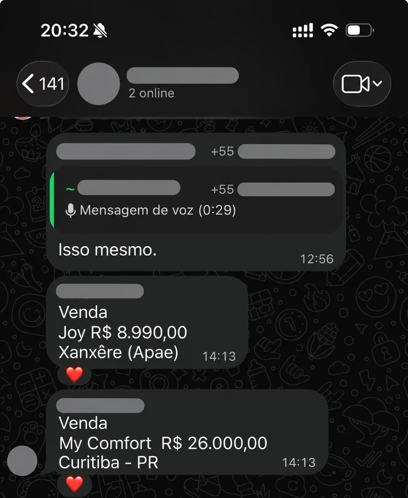 Print de conversa com cliente da ReAu comemorando resultados