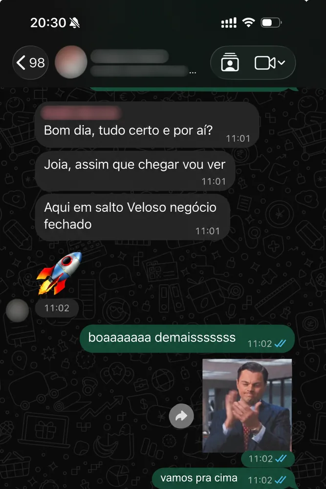 Print de conversa com cliente da ReAu comemorando resultados