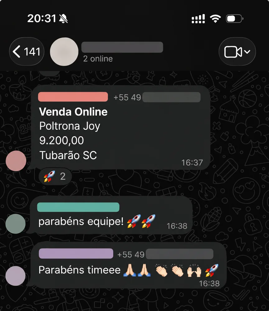 Print de conversa com cliente da ReAu comemorando resultados