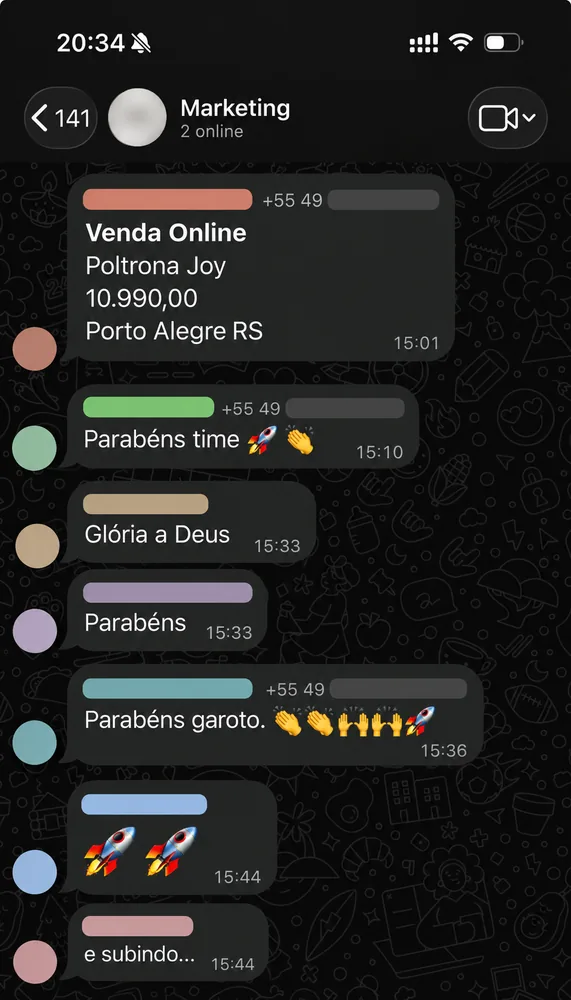 Print de conversa com cliente da ReAu comemorando resultados