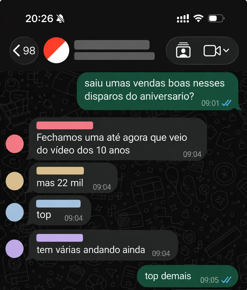 Print de conversa com cliente da ReAu comemorando resultados